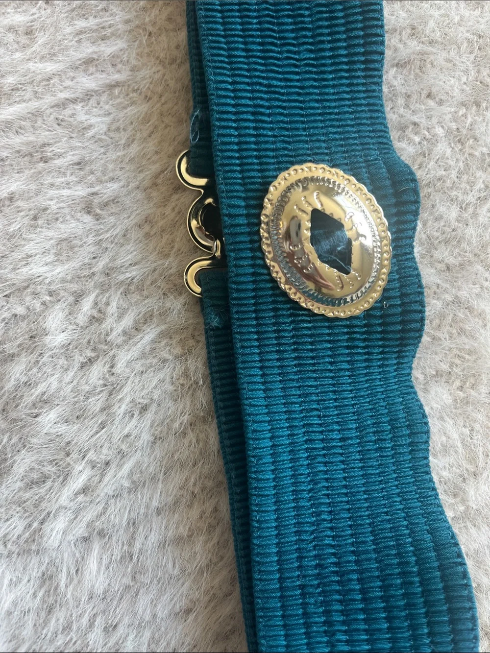 Vintage Teal Stretch Waist Belt Silver Southwestern Buckle Boho Western